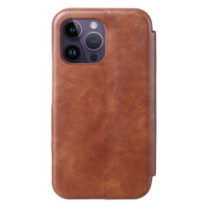 HDD Leather Foldable Protection Cover, Compatible with iPhone 14 Pro Max - Brown