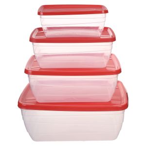 Prima Plastic Refrigerator Box Set, 4 Pieces - Red Clear