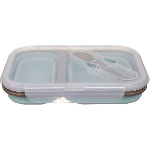Falmer Plastic Lunch Box, Clip Lid, With Double Folding Spoon, 19×15cm, Height 7 cm - Clear Turquoise