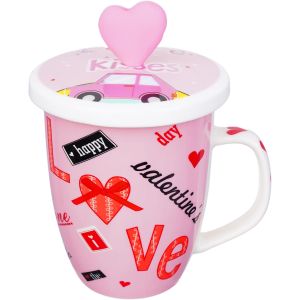 Porcelain Mug with Lid, 360 ml - Rose