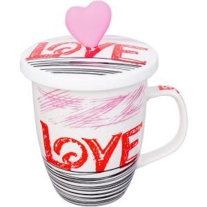 Porcelain Mug with Lid, 360 ml - White