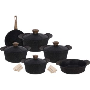 Ideal Home Granite Pots Set, 14 Pieces - Black