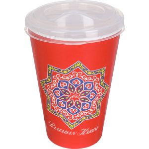 Ramadan Shape Plastic Cup With Lid, 300 Ml - Red