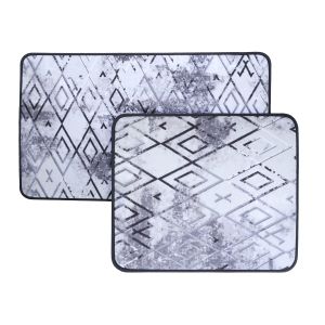 Al-Mamoun Ployester Bathroom Mats Set, 2 Pieces - Black Off White