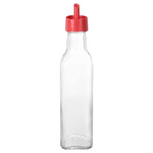 Pasabahce Glass Oil Bottle With Plastic Lid, 250 Ml - Clear Red