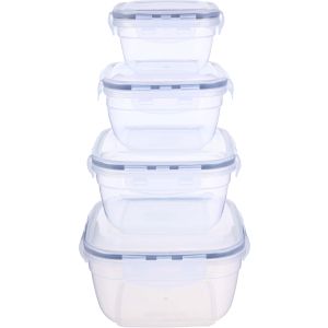 Riena Mora Rectangular Plastic Refrigerator box Set, with Clip Lid, 4 Pieces - Clear