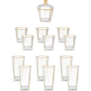 Sanabel Glass Set, 14 Pieces - Clear Gold