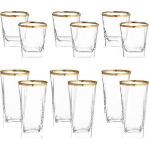 Snabel Glass Cup Set, 12 Pieces - Clear Gold