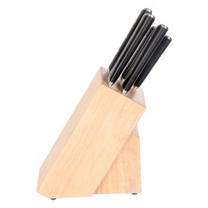 Tefal Ice Force Stainless Steel Knife Set With Wooden Stand, 5 Pieces - Black Silver