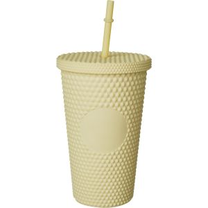 Plastic Cup with Straw, 350 ml - Yellow