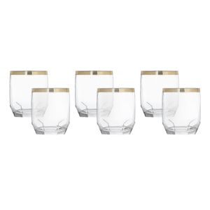 Love Glass Cup Set, 6 Pieces, 215 CC - Clear Gold