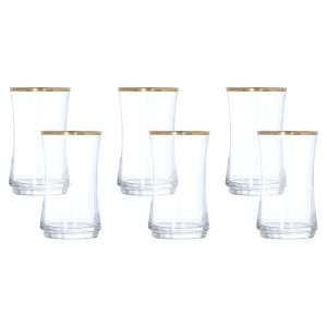 Lav Glass Cup Set, 6 Pieces, 225 CC - Clear Gold