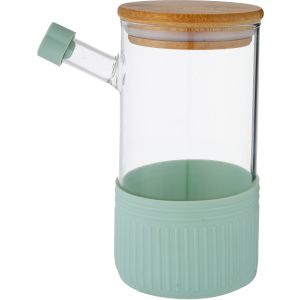 Olala Glass Oil Jar with Silicone Sleeve, Wood Lid, 16 cm - Clear Green