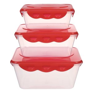 Prima Plastic Refrigerator Box Set, 3 Pieces - Red Clear