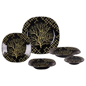 Arco Glass Dinnerware Set, 20 Pieces - Black Gold