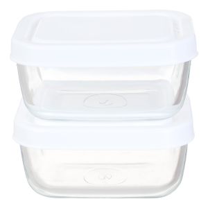Pasabahce Glass Bowl Set With Plastic Cover, 2 Pieces, 12×10 Cm - White
