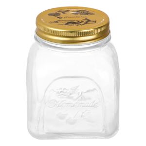 Pasabahce Glass Jar with Metal Lid, 11×8 cm - Gold Clear