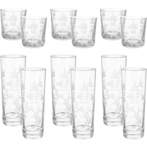 Snabel Glass Cup Set, 12 Pieces - Clear Silver