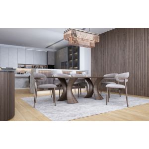 Natural beech wood dining room + 6 chairs upholstered in linen fabric