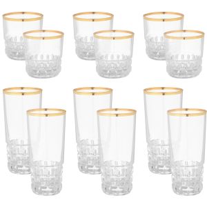 Sanabel Glass Set, 12 Pieces - Clear Gold
