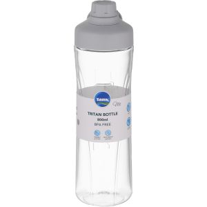 Tank Plastic Sports Water Bottle, 800ml, - Clear Grey