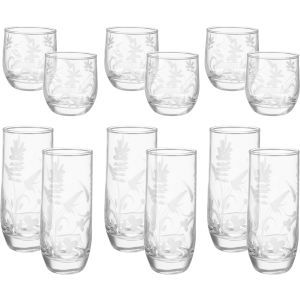 Snabel Glass Cup Set, 12 Pieces - Clear Silver