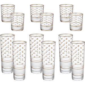 Snabel Glass Cup Set, 12 Pieces - Clear Gold