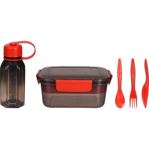 M Design Plastic Lunch Box Set, 5 Pieces - Black Red