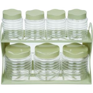 Winner Plast Plastic Spice Set, with Stand, 7 Pieces, 2 Levels - Olive