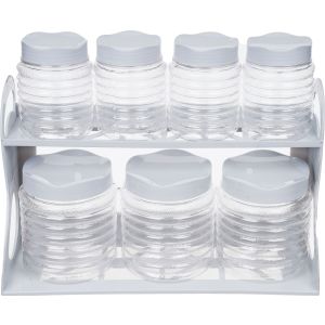 Winner Plast Plastic Spice Set, with Stand, 7 Pieces, 2 Levels - Light Grey
