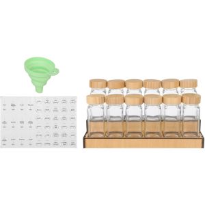 Glass Spice Jar Set, Wooden Lid, 12 Pieces - Clear
