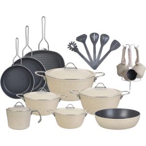 Vision Granite Pots Set, 23 Pieces - Beige