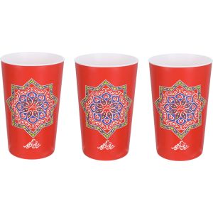 Elite Ramadan Shape Plastic Cup With Lid, 3 Pieces, 300 Ml - Red