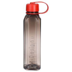 M Design Square Plastic Water Bottle, 800 Ml - Black Red