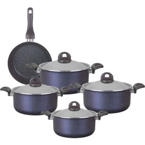 Trueval Teflon Pots Set, 9 Pieces - Blue
