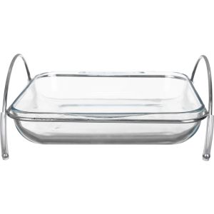 Pasabahce square Thermal Glass Borcam Oven Dish, with Stand, 3200 ml - Clear