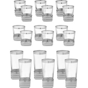 Sanabel Glass Set, 18 Pieces - Clear Silver