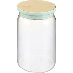 Rocky Glass Spice Jar, with Wooden Lid, 15 cm - Clear Turquoise