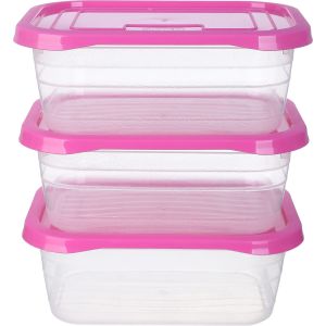 Mintra Plastic Refrigerator box Set, 3 Pieces, 1.35 Litre - Clear Fuchsia