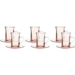 Pasabahce Glass Cup and Saucer Set, 12 Pieces, 130 ml - Pink