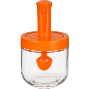 Glass Spice Jar, with Plastic Lid and Movable Spoon, 140 ml - Orange