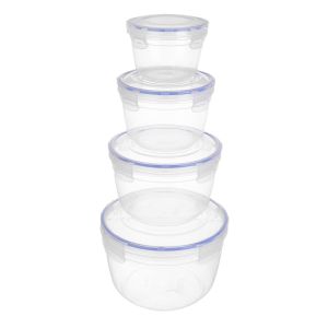 Lock & Fresh Plastic Refrigerator Box Set with Clips Lid, 4 Pieces - Clear Blue