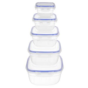 Lock & Fresh Plastic Refrigerator Box Set with Clips Lid, 5 Pieces - Clear Blue