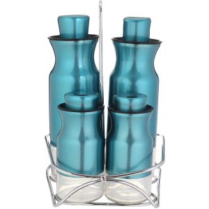 Glass Bottle Set For Vinegar and Oil, 4 Pieces - Turquoise