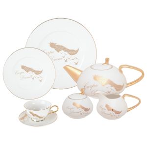 Lotus Dream Porcelain Tea and Cake Set, 24 Pieces - White