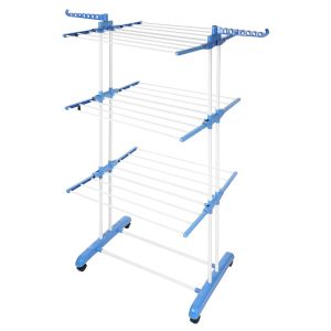 Clothes Dryer with Wheels, 64×170cm, 3 Layers - Light Blue