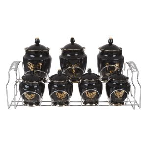Lotus Dream Porcelain Spice Set, 7 Pieces With Stand