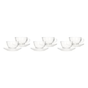 Ocean Glass Coffee Cup Set with Saucer, 12 Pieces - Clear