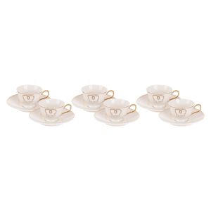 Lotus Dream Porcelain Coffee Cup Set, 12 Pieces - White Gold