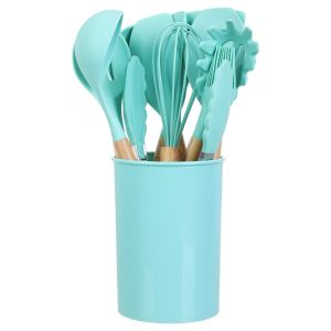 Silicone Serving Set With Stand, 11 Pieces - Light Green